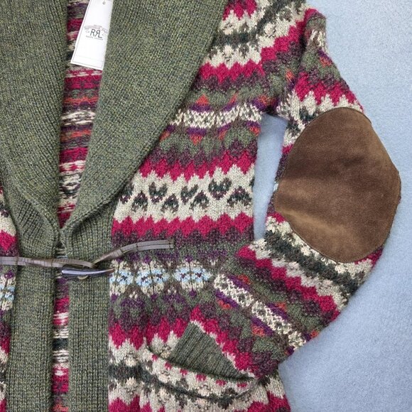 RRL Ralph Lauren Sweater Women 1 S Green Fair Isle Cardigan Duster Alpaca NEW - Picture 4 of 14